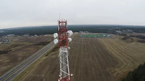Flying near the cell tower mobile operator and the other transmitting signals Stock Footage 71276033