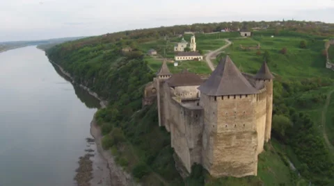 Flying near medieval fortification complex Stock Footage 50025817