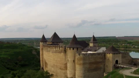 Flying near medieval fortification complex Stock Footage 50026091