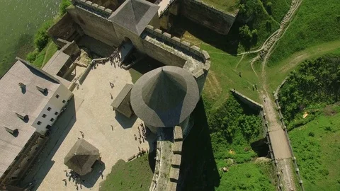 Flying near medieval fortification complex Stock Footage 77451836