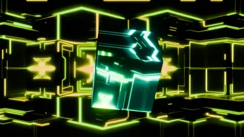 Flying neon cube in a seamless loop. 스톡 동영상 289139334