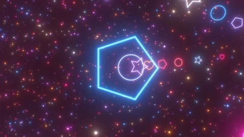 Flying In Neon Glow Geometric Shape Tunnel Floating In Sparkle Stars Vidéo 255805738