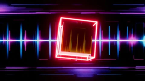 Flying neon pulsating cube in a seamless loop. 스톡 동영상 289131865