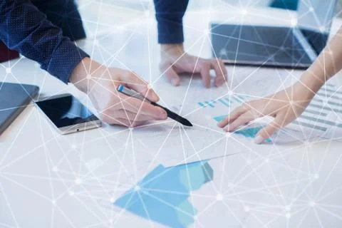 Flying network sphere 3D background. Business technology and internet concept. Фото