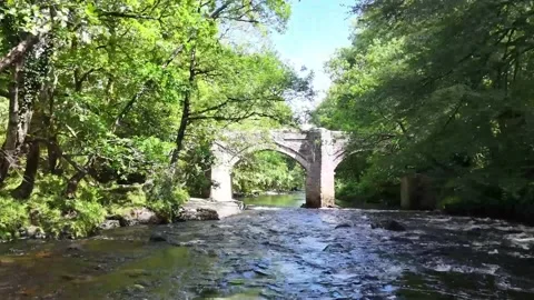 Flying to New Bridge on Dartmoor Video stock 336719974
