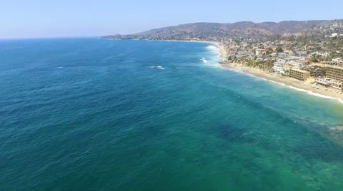 Flying North along Main Beach, Laguna Beach, Southern California Stock Footage 67441922