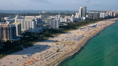 Flying From the Ocean Towards Miami Beach Stock Footage 103326381
