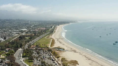 Flying at the oceanfront in Santa Barbara, CA Stock Footage 156936127