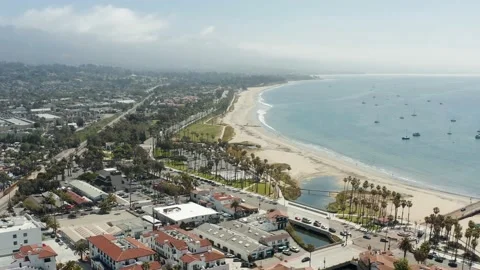 Flying at the oceanfront in Santa Barbara, CA Stock Footage 156936194