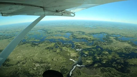 Flying of the Okavango Delta in full flood Stock Footage 147658684