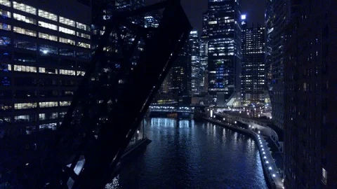 Flying By Old Drawbridge In Chicago Stock Footage 95206810