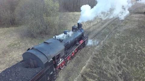 Flying with Old Steam train Video stock 54413188