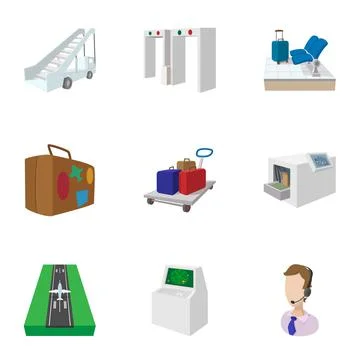 Flying om plane icons set, cartoon style Illustrazione stock