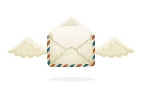 Flying opened vintage mail envelope with wings Stock Illustration