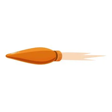 Flying orange bullet leaving a trail of smoke on white background Stock Illustration