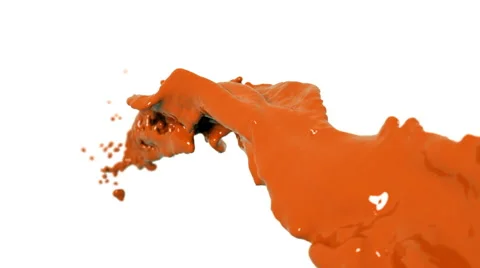 Flying orange fluid stream in slow motion DOF. Paint Stock Footage 67235813