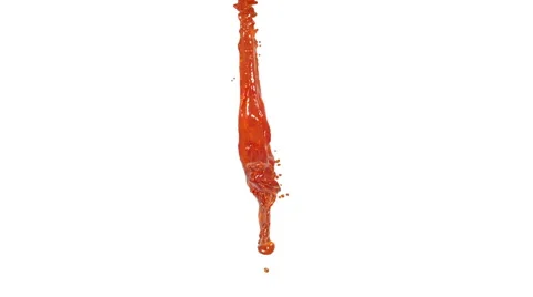 Flying orange fluid stream in slow motion. juice Stock Footage
