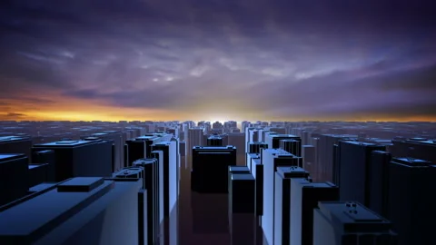 Flying over a 3d animated city Stock Footage 235684034