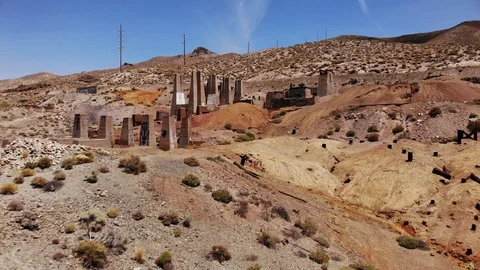 Flying Over Abandoned Mill at Ludwig Nevada Desert - Aerial Drone Stock Footage 112497866