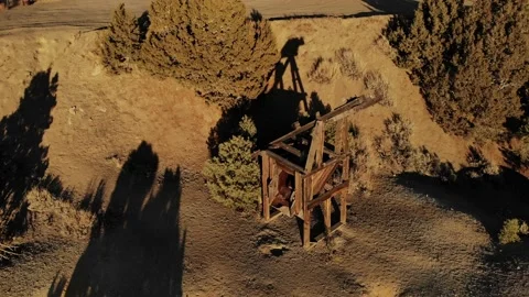 Flying Over Abandoned Mine Head Frame Near Austin Nevada - Aerial Stock Footage 144522623