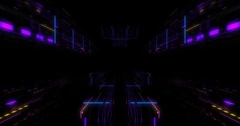 Flying over abstract motion background, a futuristic circuit board loop Stock Footage 117142140