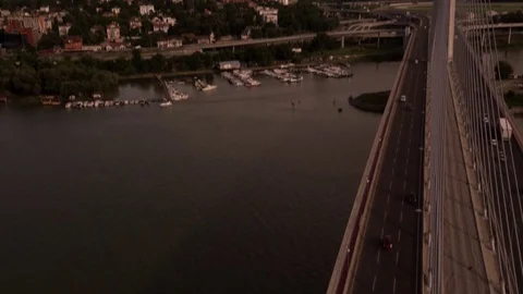 Flying over ada bridge with drone 4k 스톡 동영상 73458038