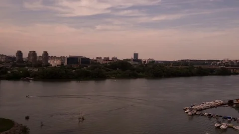 Flying over ada bridge with drone 4k 스톡 동영상 73458289