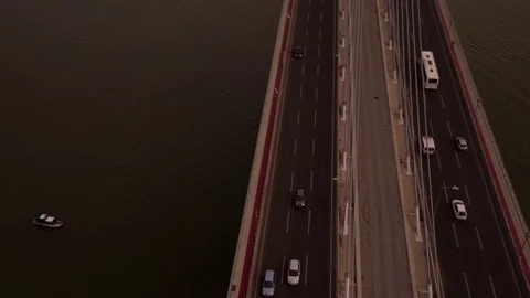 Flying over ada bridge with drone 4k 스톡 동영상 73458803