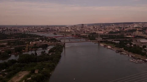 Flying over ada bridge with drone 4k 스톡 동영상 73465246