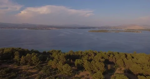 Flying over Adriatic island Stockbeeldmateriaal 73222805