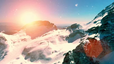 Flying over the alpine ski slope with snow and sunshine Stock Footage 220599627