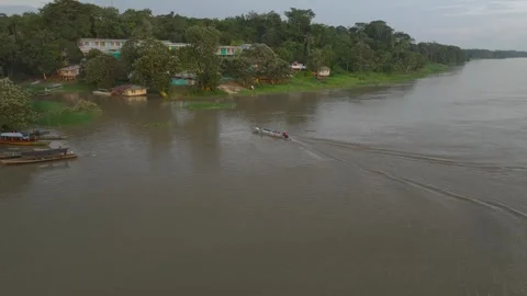 Flying over the Amazon River in Colombia Rainforest Stock Footage 283866954