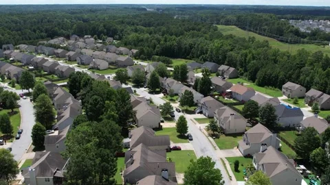 Flying over an American lush green suburban neighborhood. Stock Footage 170721953
