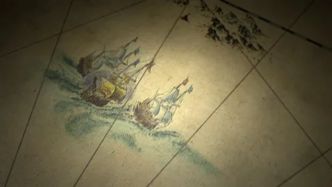 Flying Over Ancient Abstract Map. Stock Footage 147354337