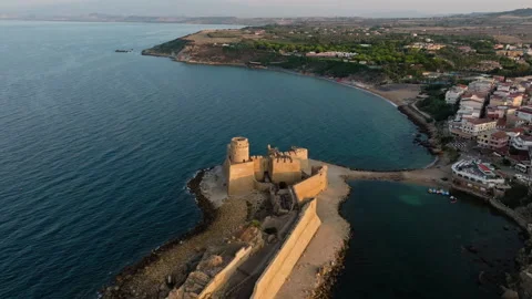Flying Over The Ancient Building Of Le Castella, South Italy Stock Footage 287040960