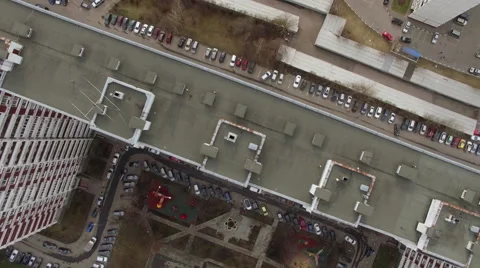 Flying over apartment blocks and yard in Moscow Stock Footage 68894991