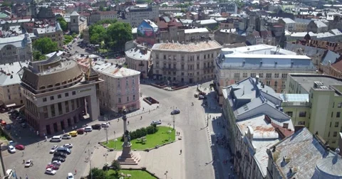 Flying over the area Mickiewicz Stockbeeldmateriaal 68666549