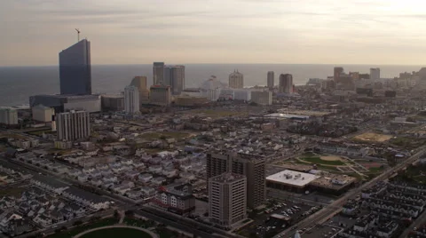 Flying over Atlantic City, New Jersey, looking seaward. Shot in November 2011. Stock Footage 59218571