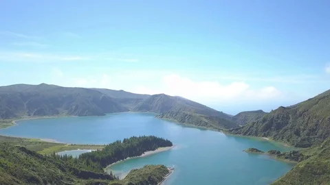 Flying over Azores Lagoa do Fogo - aerial view shot from 4k drone Stock Footage 90808892