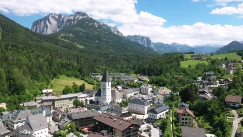 Flying over Bad Aussee, Salzkammergut, Ausseerland, Austria Stock Footage