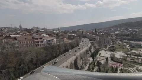 Flying over Baratashvili street in the center of Tbilisi 스톡 동영상 152232753