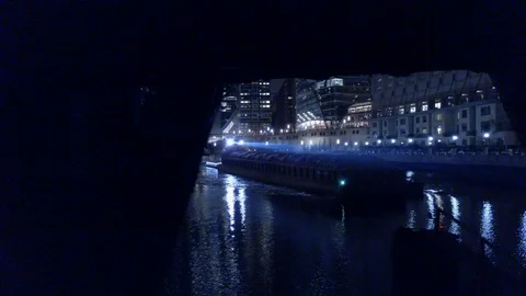 Flying Over Barge On Chicago River At Night Stock-Footage 95206262