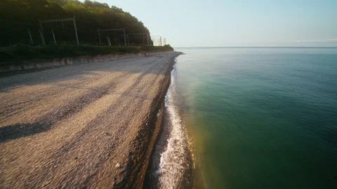 Flying over a beach in a Russian resort Stock Footage 101176450
