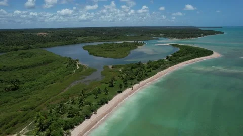 Flying over the beach of So Miguel dos Milagres, touristic and paradisiacal b Stock Footage 196263533