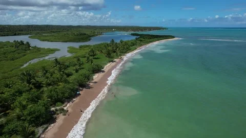 Flying over the beach of So Miguel dos Milagres, touristic and paradisiacal b Vidéo 196263543