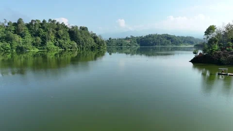 Flying Over The Beatiful Lake During Sunrise Stock Footage 309919862