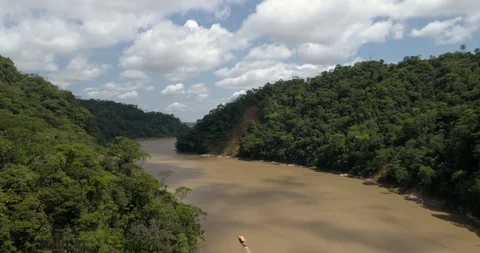 Flying over the beautiful amazon river in deep jungle Stock Footage