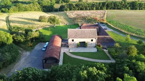 Flying Over A Beautiful Converted Barn To Reveal Wedding Guests Video stock 246326795
