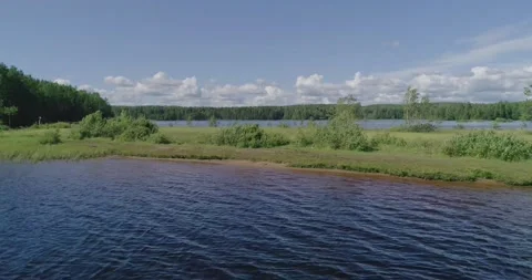 Flying over a beautiful forest lake on a summer day. Stock Footage 135477494