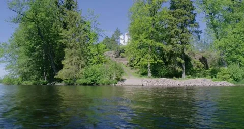 Flying over a beautiful forest lake on a summer day. Stock Footage 135477721